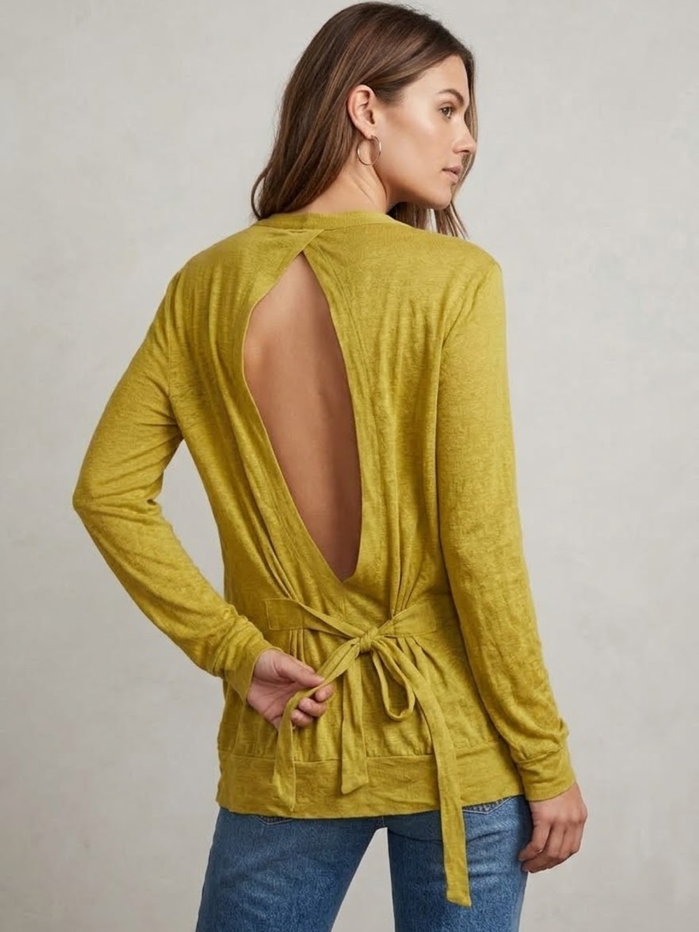 Pilcro and the Letterpress Open-Back Tie-Back Long Sleeve Top - Mustard